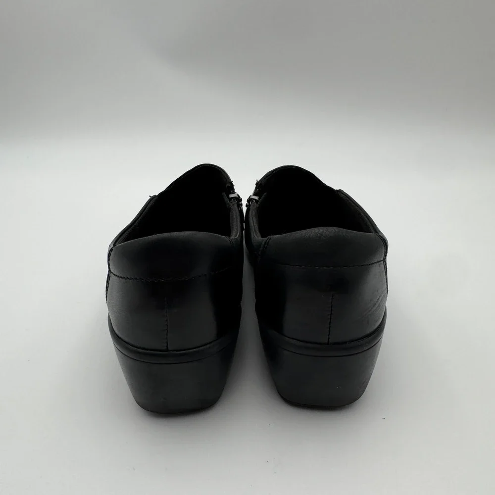 Clarks Bendables Black Leather Slip On Loafers Side Zip Wedge Shoes Women 10M